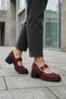 Genuine Leather Burgundy Nubuck Heeled Mary Jane Women's Shoes with Buckle and Strap Mid-Heel Classic Heels - 7