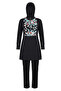 Black Pearl Motif Patterned Zippered 4-Piece Hijab Swimsuit 2605-01 Black - 5