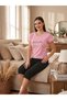 Women's Short Sleeve Pajama Set – Crew Neck Printed Top & Capri Bottom Comfortable Loungewear Set - 2