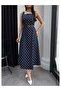 Polka Dot Square Neck Belted Midi Dress - 3