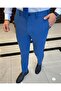 Slim Fit Bel Detailed Trousers Blue T11338 - 2
