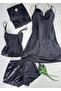 4-Piece Satin Dressing Gown Nightgown Pajama Set Dowry Set - 2