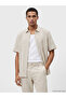 Ecru Regular Fit Striped Linen Look Men's Shirt