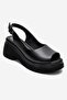 Laure Black Genuine Leather Women's Wedge Sandals - 3
