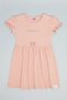 Embroidery Detail Flared Dress with Crew Neck and Puff Sleeves