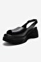 Laure Black Genuine Leather Women's Wedge Sandals - 6