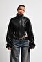 New Season High Collar Biker Crop Women's Leather Jacket - 5