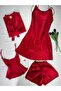 4-Piece Satin Dressing Gown Nightgown Pajama Set Dowry Set - 2