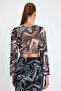Women's Front Lined Mesh Crop Blouse Black - 6
