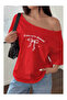 Women's Boat Neck Shine Printed Oversize 100% Cotton T-Shirt