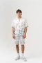 Mediterranean Patterned Short Sleeve Shirt and Elastic Waist Shorts Set