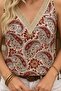 Women's V-Neck Strappy Ruched Patterned Summer Blouse - 4