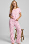 Pink Striped Bow Patterned Thin Soft Knitted Seasonal Pajama Set 8003 - 2