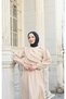 Ruffle Detailed Belted Terry Cotton Dress Mink Hnt0313 - 2