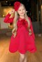 Girl's Crew Neck Sleeveless Red Dress with Tulle on the Chest and Rose Brooch, Asymmetrical Hem and Bolero - 5
