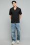 Textured Shirt with Revere Collar and Short Sleeves - 2