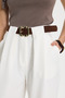 Women's relaxed fit pleated ecru pants with double pockets and belt - 3