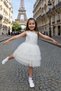 Girl's Collar Lace Mesh Embroidered Skirt Layered Polka Dot Detailed Sleeveless White Dress - 2