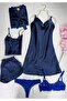 5-Piece Satin Dressing Gown Nightgown Pajamas Underwear Set Dowry Set - 2