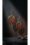 Vintage Women's Bronze Earrings Authentic Jewelry Red Zircon Stone Embellished Inverted Tulip Model - 6