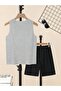 Boy's Basketball Player Printed Gray Zero Sleeve T-Shirt-Black Shorts Set - 3