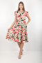 Women's 100% Viscose Crew Neck Relaxed Fit Buttoned Skirt Layered Midi Dress - 2
