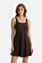 Brown Square Neck Dress Swimsuit