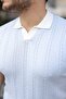 Men's Knitted Pattern Collared Short Sleeve Knitwear T-Shirt - 100% Cotton Acrylic - 5