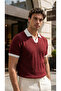 Men's Knitted Pattern Collared Short Sleeve Knitwear T-Shirt - 100% Cotton Acrylic - 2