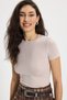 Women's Slim Fit Slim Fitting Cotton Short Sleeve Crew Neck Pink T-Shirt Blouse Blouse