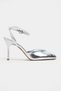 Vela Silver Rustic Ankle Strap Open Toe Detail Women's Heeled Shoes - 5