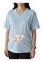 Elde Baby Printed V-Neck Oversized Maternity T-Shirt 1Gj6