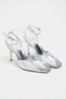 Vela Silver Rustic Ankle Strap Open Toe Detail Women's Heeled Shoes - 4