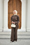 Women's Tie Collar Waist Tie Suit Brown - 5
