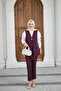 Women's Gold Button Detailed Vest Suit in Plum - 4