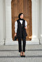 Women's Gold Button Detailed Vest Suit Black - 2
