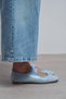 Morty Baby Blue Rustic Patterned Tape Detail Blunt Toe Daily Women's Ballerinas - 7