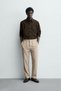 Men's Porto Linen Textured Trousers Beige – Lace-Up, Buttoned, Long Length, Modern Cut