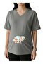 Elde Baby Printed V-Neck Oversized Maternity T-Shirt 1Gj6