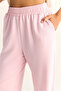 Pink White Shawl Detail Basic T-Shirt Elastic Waist Loose Pants Bottom-Top Modal Set 4116 60286084 - 6