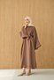 Women's Tulle Fabric Neck Tie Detailed Waist Tie Dress Brown - 2