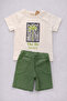 Boy's Printed T-Shirt & Shorts Set (Cream-Green) - 4