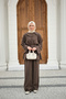 Women's Tie Collar Waist Tie Suit Brown - 4