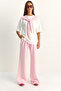 Pink White Shawl Detail Basic T-Shirt Elastic Waist Loose Pants Bottom-Top Modal Set 4116 60286084