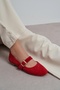 Berlin Red Suede Inner-Outer Leather Medium Strap Buckle Flat Women's Ballerina Shoes - 8