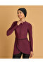 Women Burgundy & Black Front Zip Overlapped Burkini Swim Set - 3