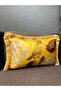 Tasseled Imported Silk Velvet Bird Pattern Yellow Throw Pillow Cover 30X50 Rectangular - 2