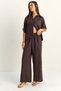 Women's Bitter Coffee Oversize Short Sleeve Shirt Elastic Waist Wide Leg Pants Set 7651 60286138