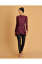 Women Burgundy & Black Front Zip Overlapped Burkini Swim Set - 2