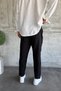Boyfriend Fit Men's Linen Elastic Waist Pleated Linen Black Summer Trousers Ke-1700 - 4